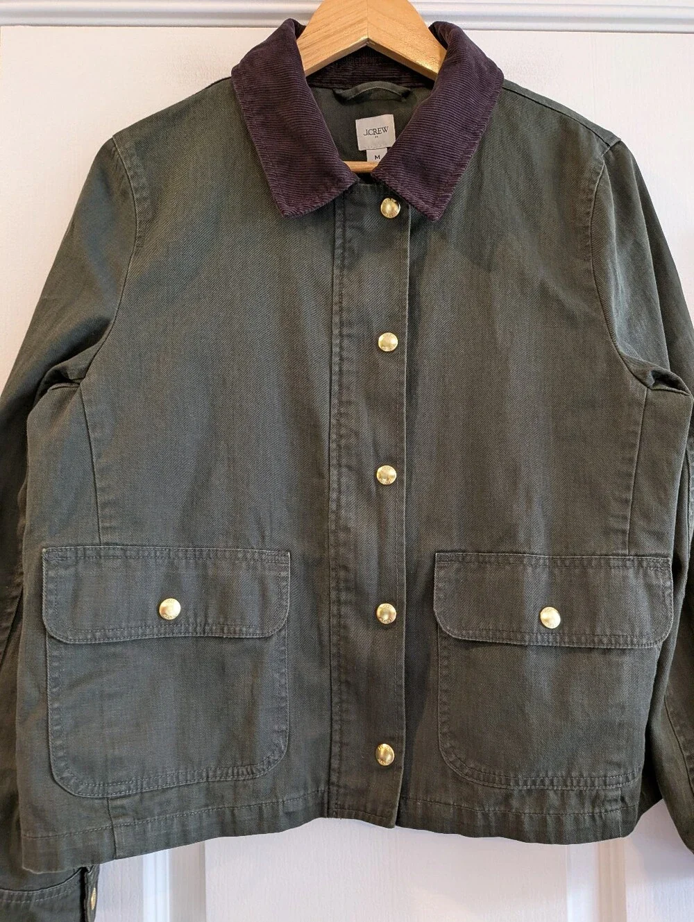 J. Crew Factory Cropped Field Jacket Mossy Green Brown Chore Barn Coat Size M